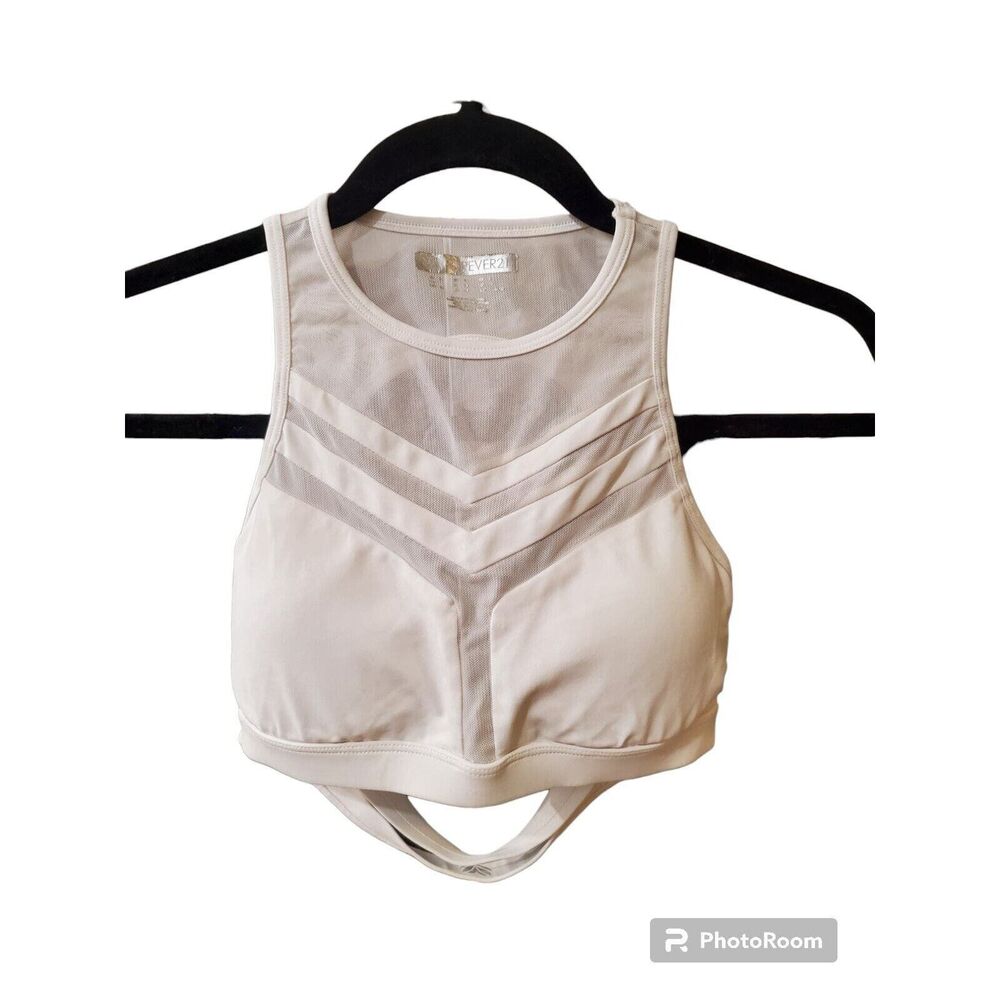Forever 21 bralette bra white strappy shirt mesh triangle racerback Small S
